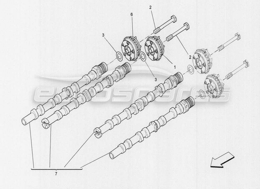 maserati qtp. v8 3.8 530bhp auto 2015 diagramma delle parti degli alberi a camme della testata destra
