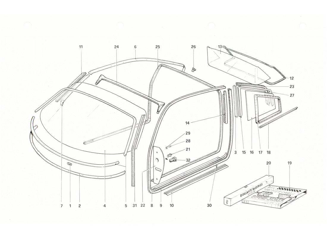 ferrari 208 gtb gts diagramma delle parti degli occhiali