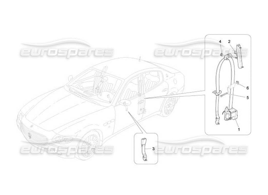 maserati qtp. (2005) 4.2 cinture di sicurezza anteriori diagramma delle parti