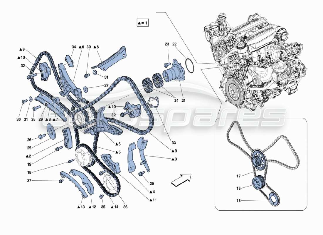 ferrari 488 challenge diagramma delle parti dell'ingranaggio della distribuzione