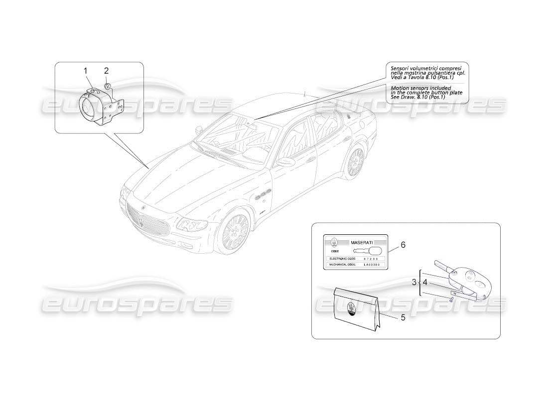 maserati qtp. (2011) 4.7 auto diagramma delle parti del sistema di allarme e immobilizzatore