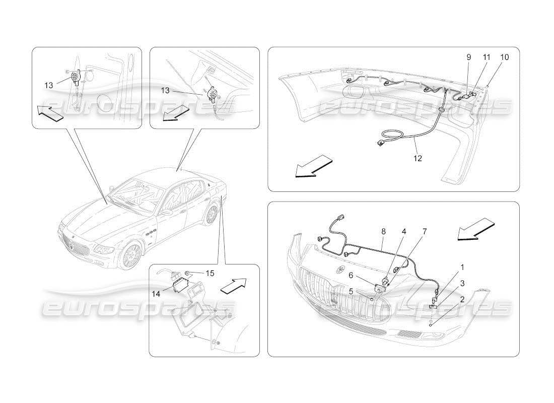 maserati qtp. (2011) 4.7 auto diagramma delle parti dei sensori di parcheggio