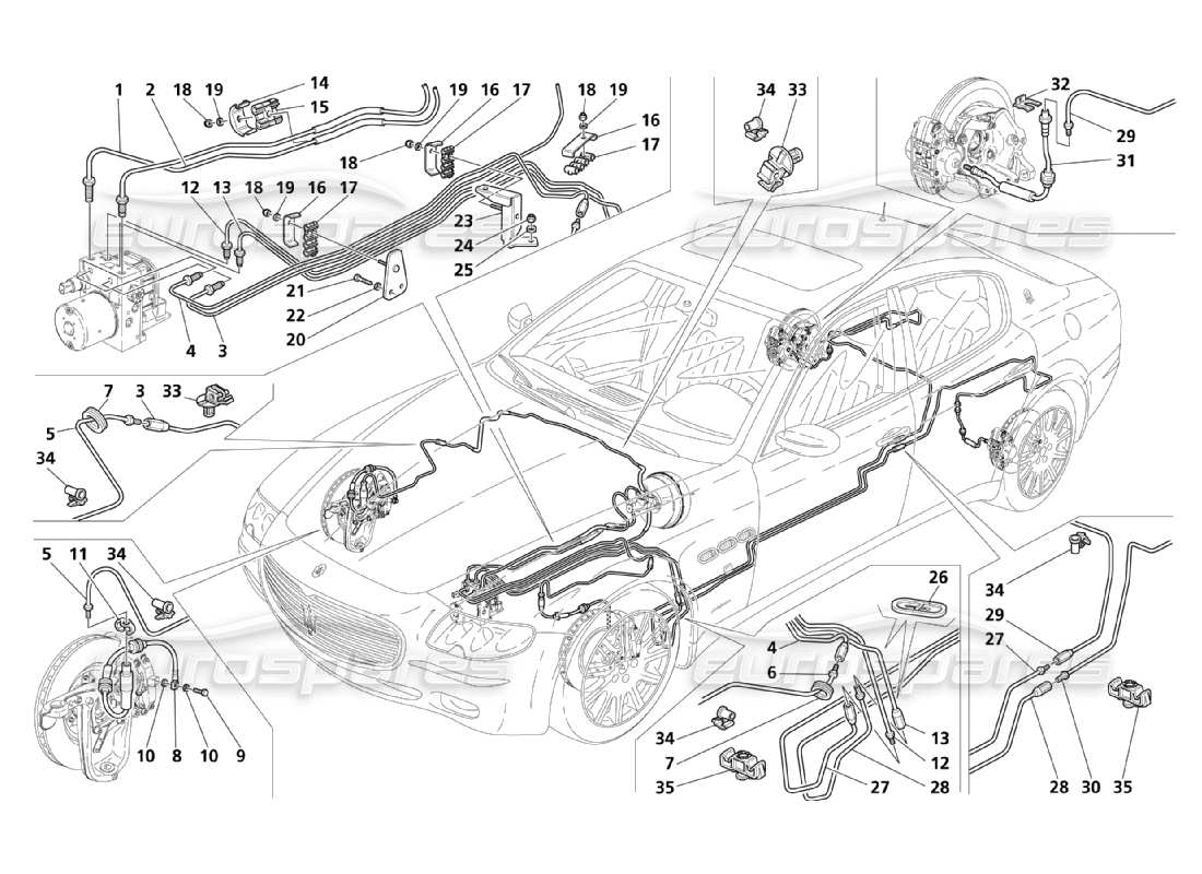 maserati qtp. (2003) 4.2 diagramma delle parti delle tubazioni