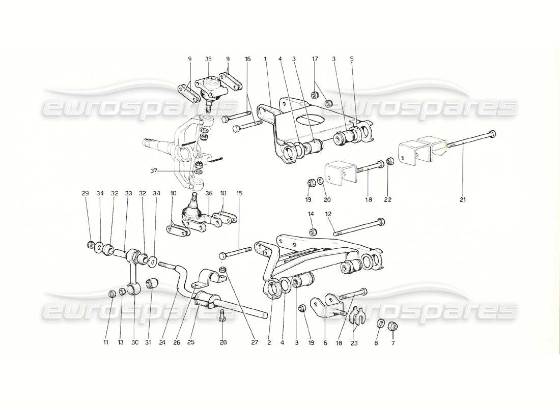 ferrari 308 gt4 dino (1976) sospensione anteriore - bracci trasversali diagramma delle parti