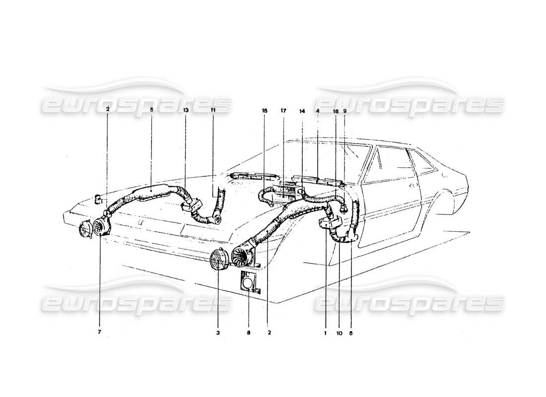 ferrari 365 gt4 2+2 coachwork diagramma delle parti di riscaldatori e ventilatori