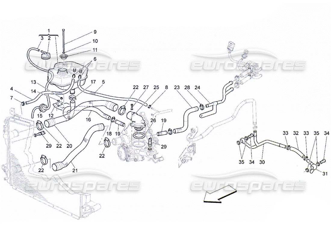 maserati qtp. (2010) 4.2 sistema di raffreddamento: diagramma delle parti di nourice e linee