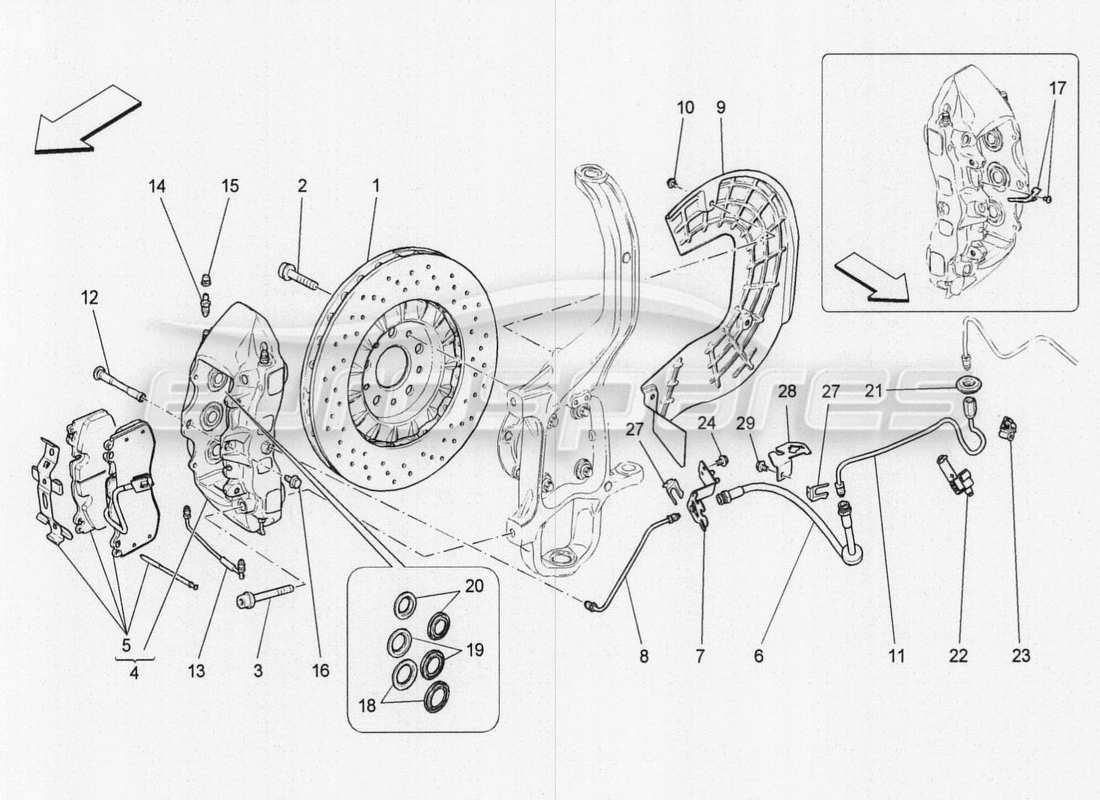 maserati qtp. v8 3.8 530bhp 2014 auto schema parziale dei dispositivi di frenatura sulle ruote anteriori
