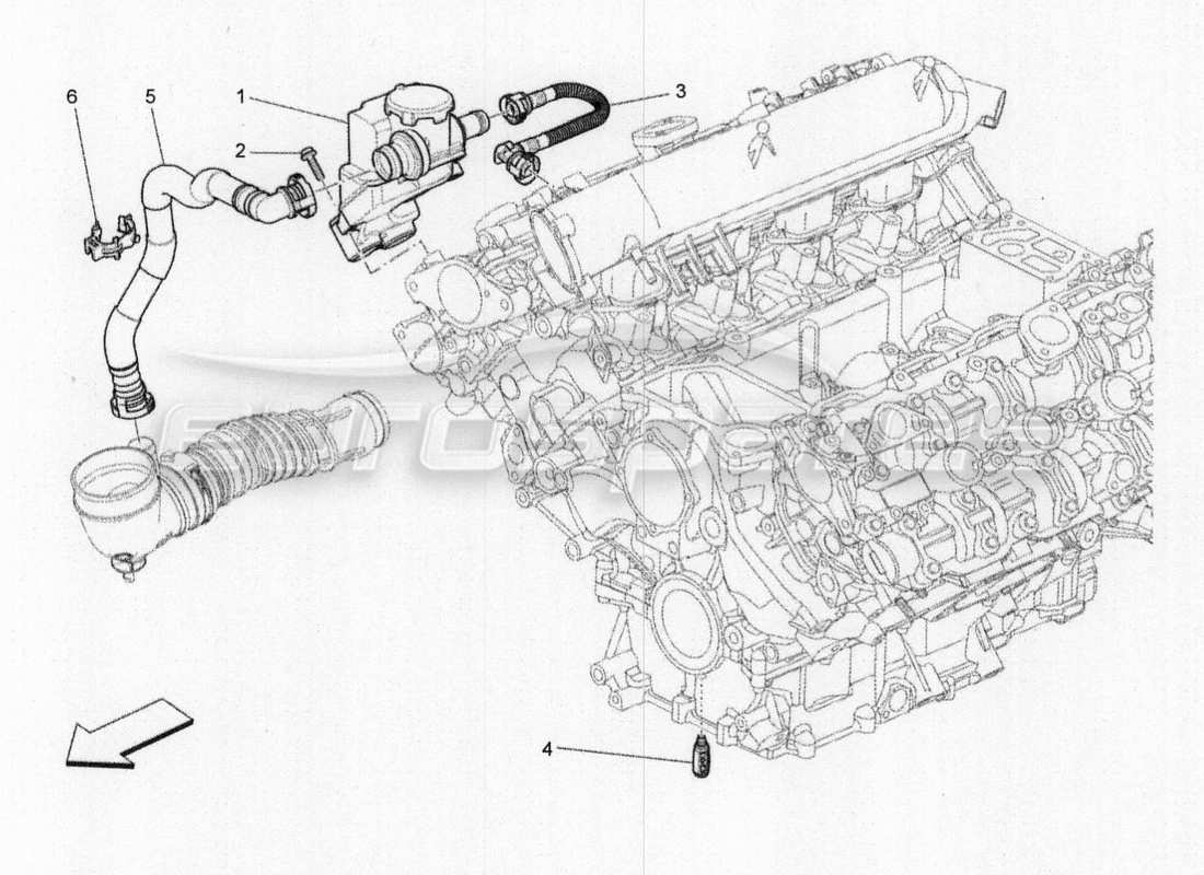 maserati qtp. v8 3.8 530bhp 2014 auto diagramma delle parti del sistema di ricircolo dei vapori d'olio