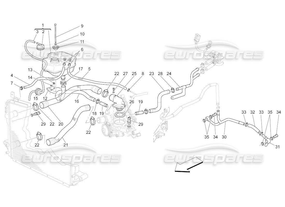 maserati qtp. (2011) 4.2 auto sistema di raffreddamento: diagramma delle parti di nourice e linee