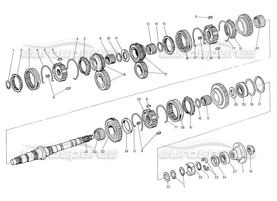 maserati 228 trasmissione: diagramma delle parti dell'albero principale