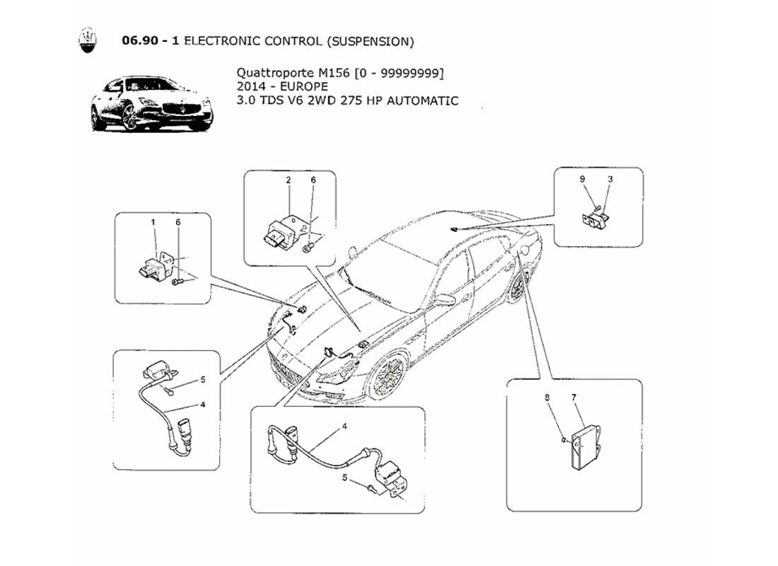 maserati qtp. v6 3.0 tds 275bhp 2014 diagramma delle parti del controllo elettronico (sospensione).