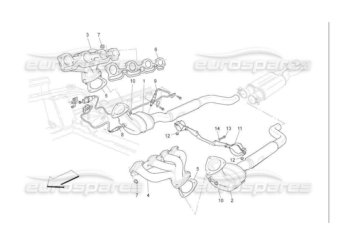 maserati qtp. (2007) 4.2 auto diagramma delle parti dei convertitori pre-catalitici e dei convertitori catalitici