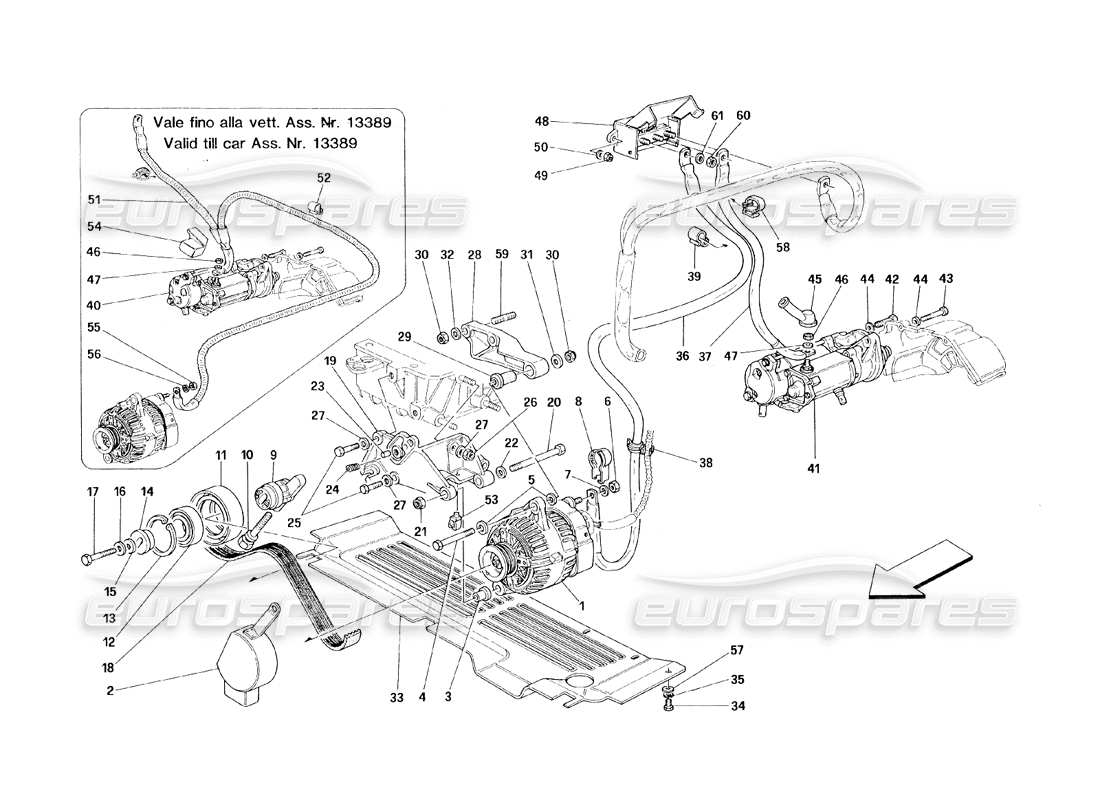 ferrari 348 (1993) tb / ts generatore di corrente: diagramma delle parti del motore di avviamento