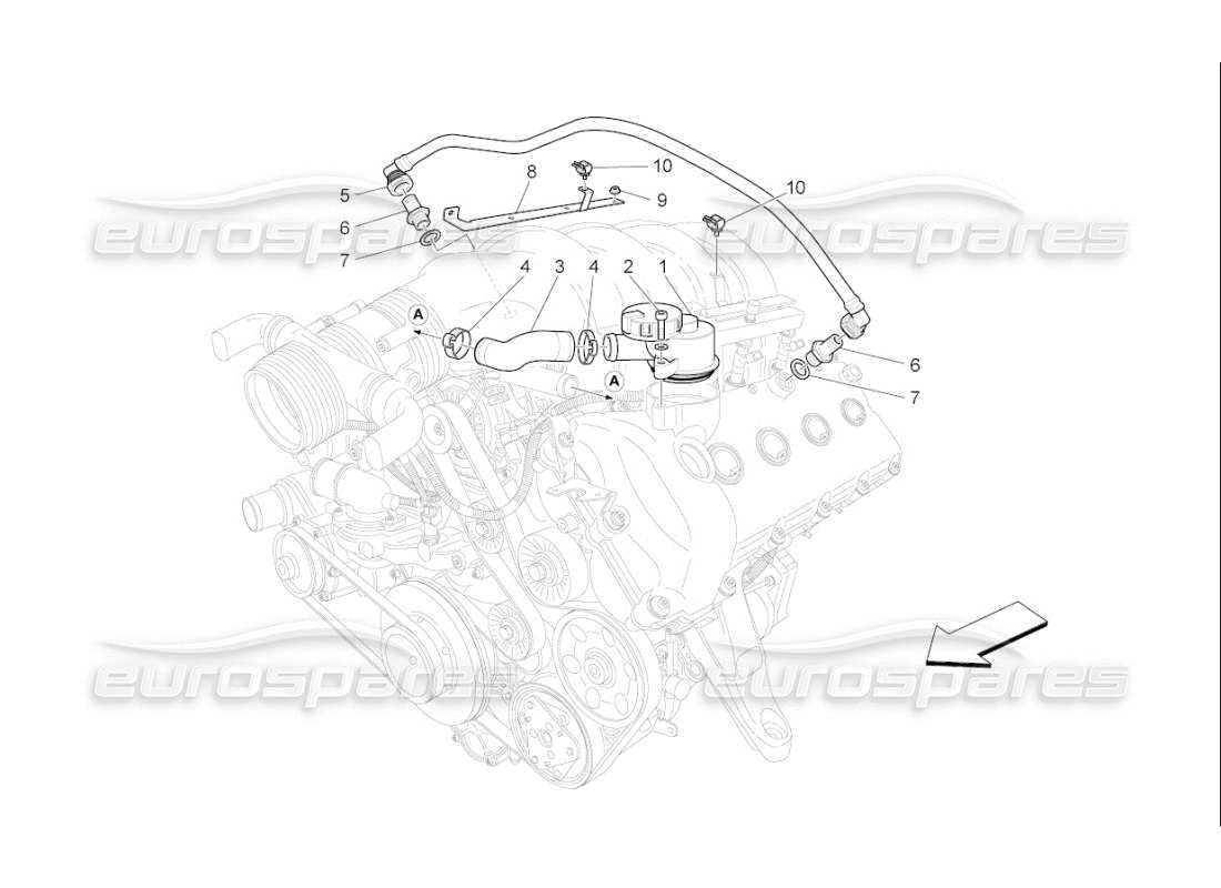 maserati qtp. (2009) 4.7 auto diagramma delle parti del sistema di ricircolo dei vapori d'olio