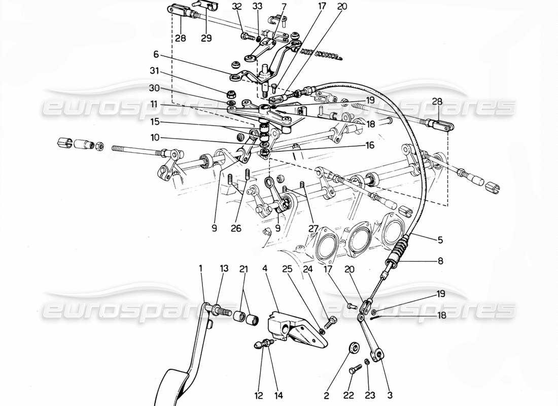 ferrari 365 gtc4 (mechanical) diagramma delle parti acceleratore e cavo (rhd).