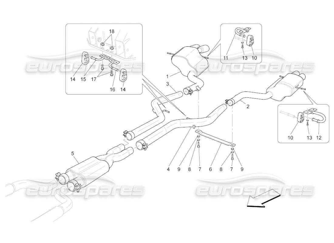 maserati grancabrio (2011) 4.7 silenziatori diagramma delle parti