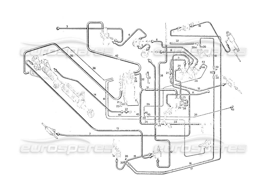 maserati khamsin sterzo ad anello del sistema frenante diagramma delle parti
