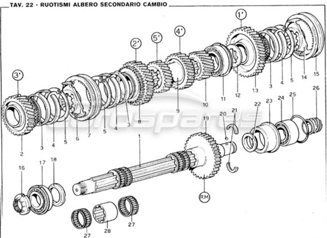 ferrari 246 gt series 1 ingranaggi dell'albero di rinvio diagramma delle parti