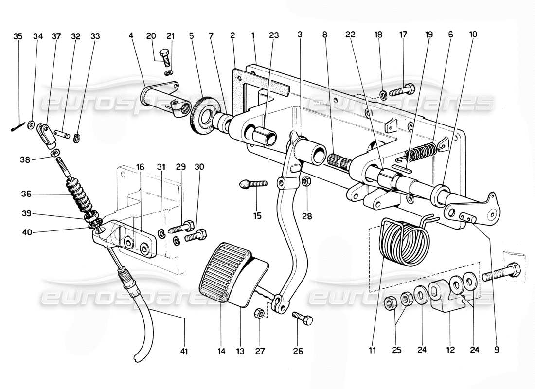 ferrari 365 gtc4 (mechanical) schema delle parti del pedale della frizione (rhd).