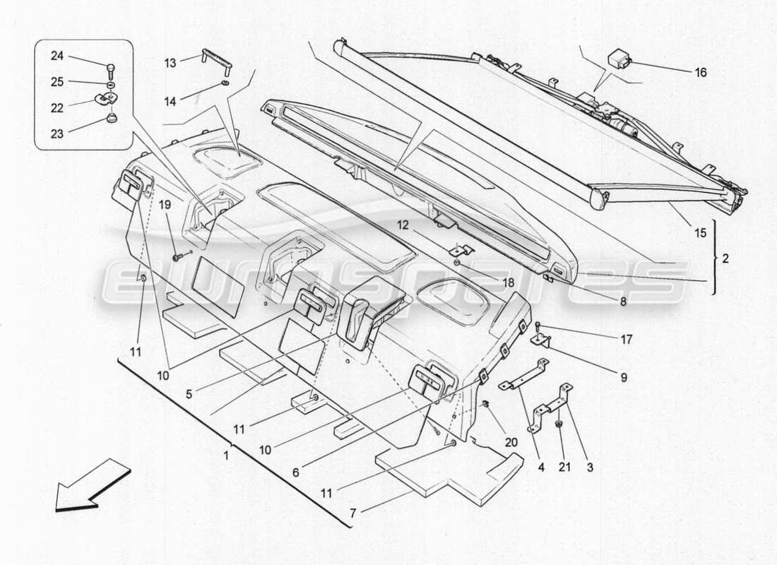 maserati qtp. v8 3.8 530bhp auto 2015 diagramma delle parti del tetto e delle alette parasole