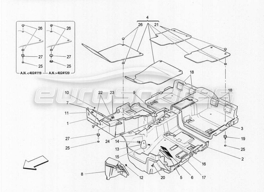 maserati qtp. v8 3.8 530bhp auto 2015 diagramma delle parti dei vani portaoggetti