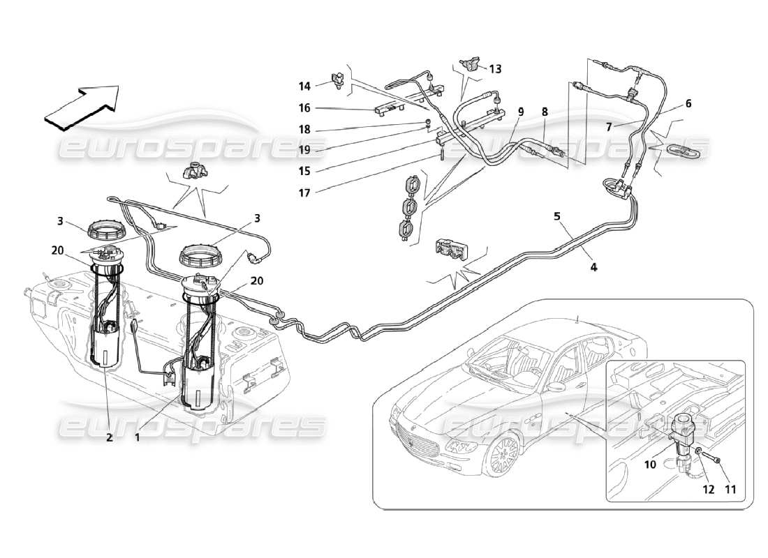 maserati qtp. (2006) 4.2 pompe e tubazioni del carburante - valido fino all'auto 24274 diagramma delle parti