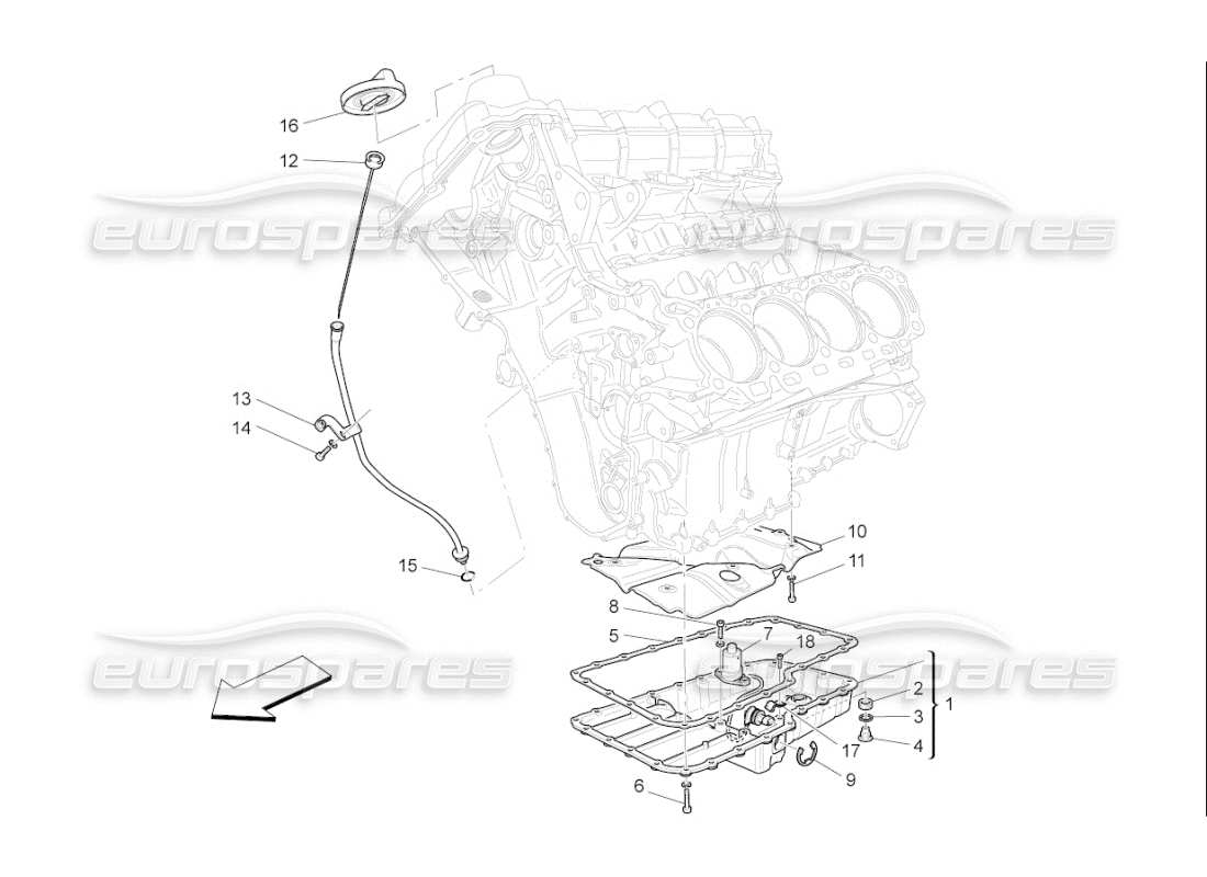 maserati qtp. (2010) 4.7 auto sistema di lubrificazione: diagramma delle parti del circuito e della raccolta