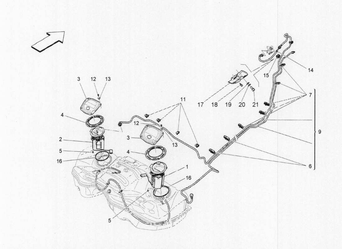 maserati qtp. v6 3.0 bt 410bhp 2015 diagramma delle parti delle pompe del carburante e delle linee di collegamento