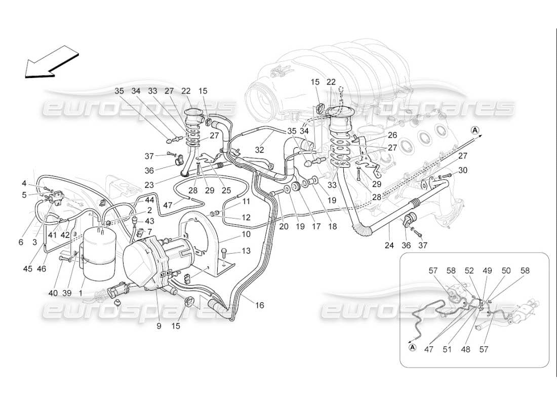 maserati qtp. (2009) 4.7 auto diagramma delle parti del sistema d'aria aggiuntivo