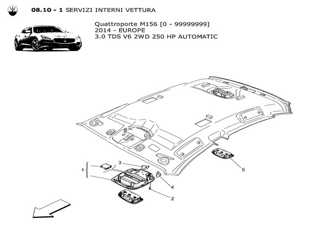 maserati qtp. v6 3.0 tds 250bhp 2014 diagramma delle parti dei dispositivi interni del veicolo