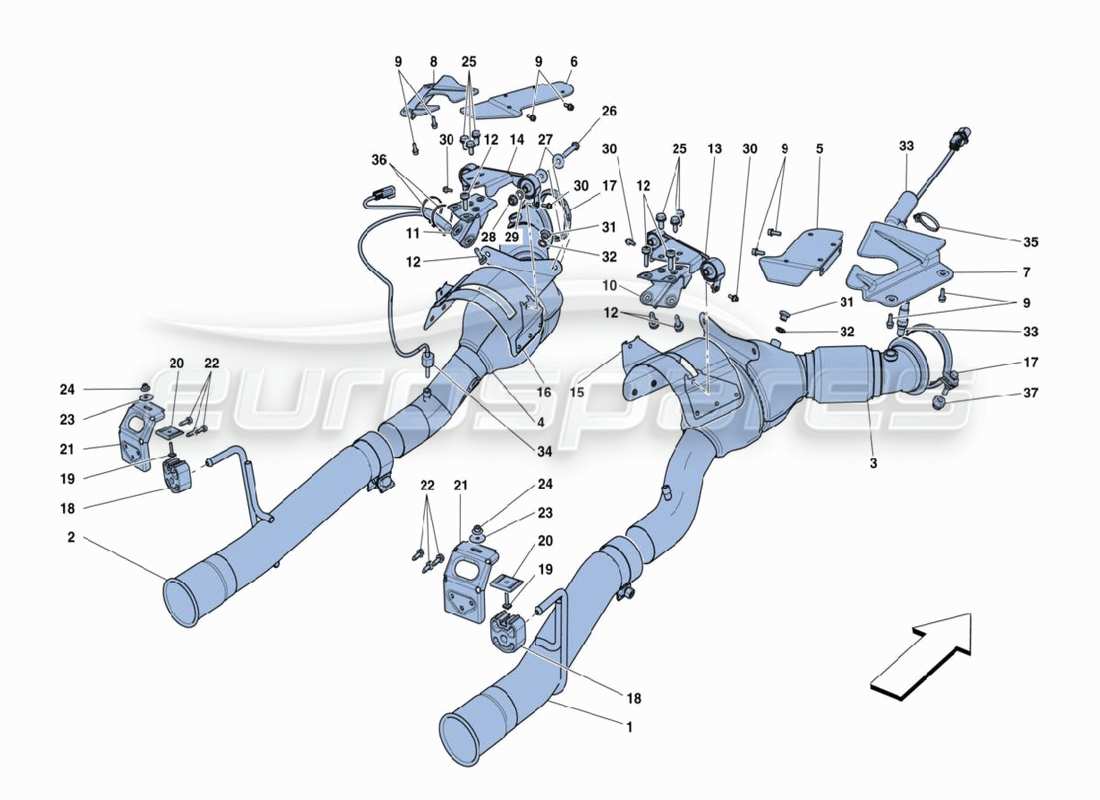 ferrari 488 challenge diagramma delle parti del sistema di scarico