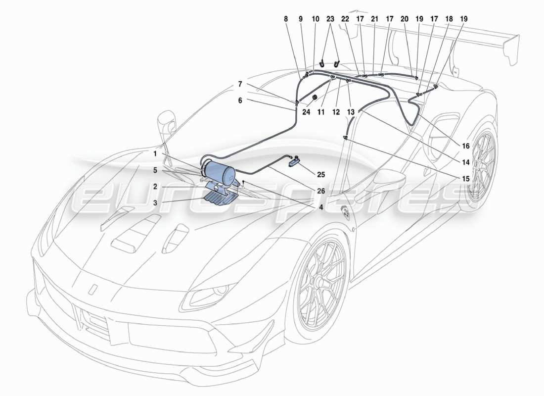 ferrari 488 challenge diagramma delle parti dell'estintore