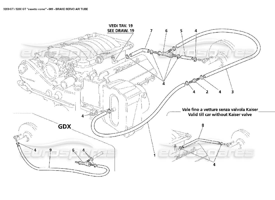 maserati 3200 gt/gta/assetto corsa tubo dell'aria del servofreno diagramma delle parti