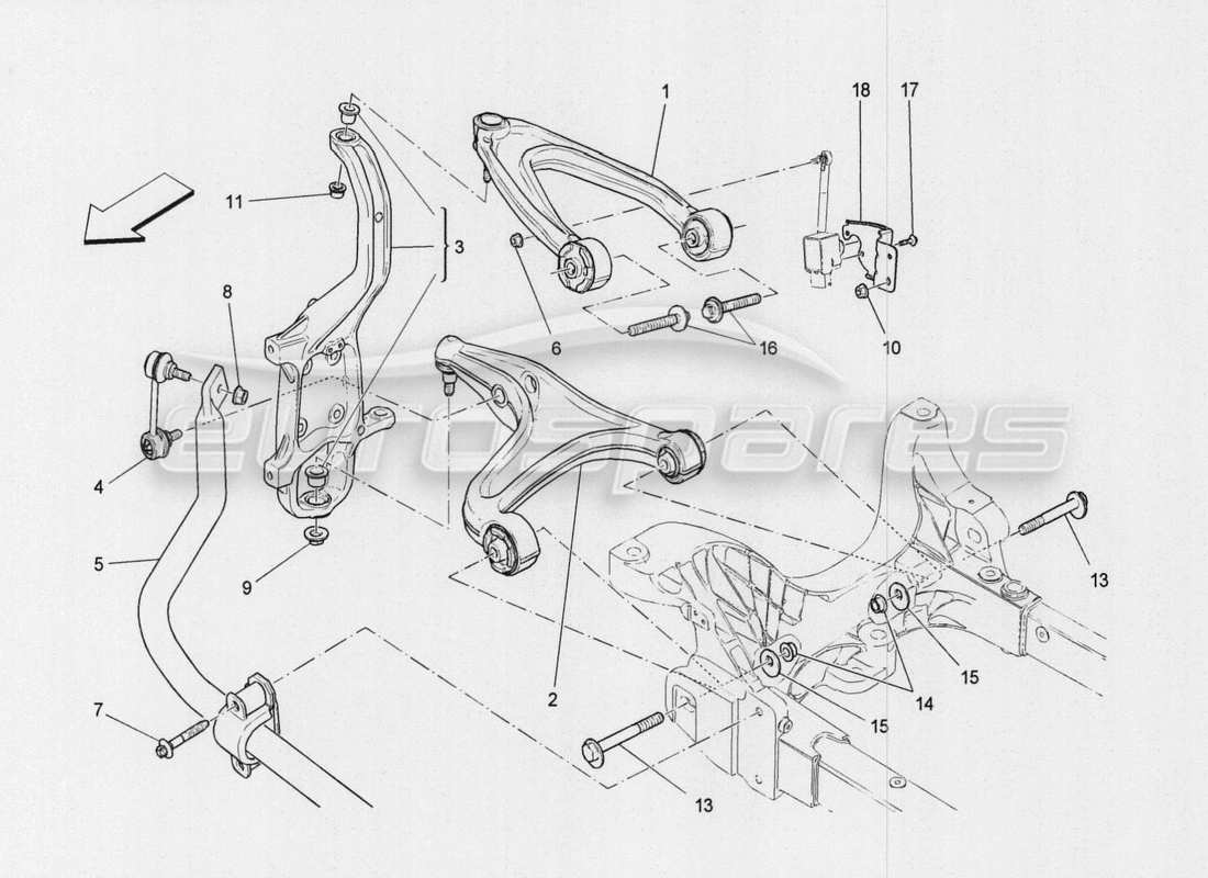 maserati qtp. v8 3.8 530bhp auto 2015 diagramma delle parti della sospensione anteriore