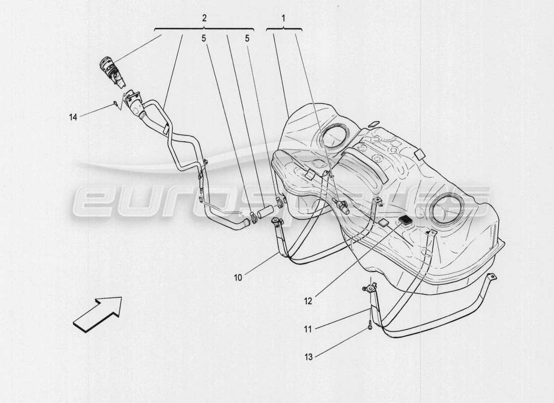 maserati qtp. v8 3.8 530bhp auto 2015 diagramma delle parti del serbatoio del carburante