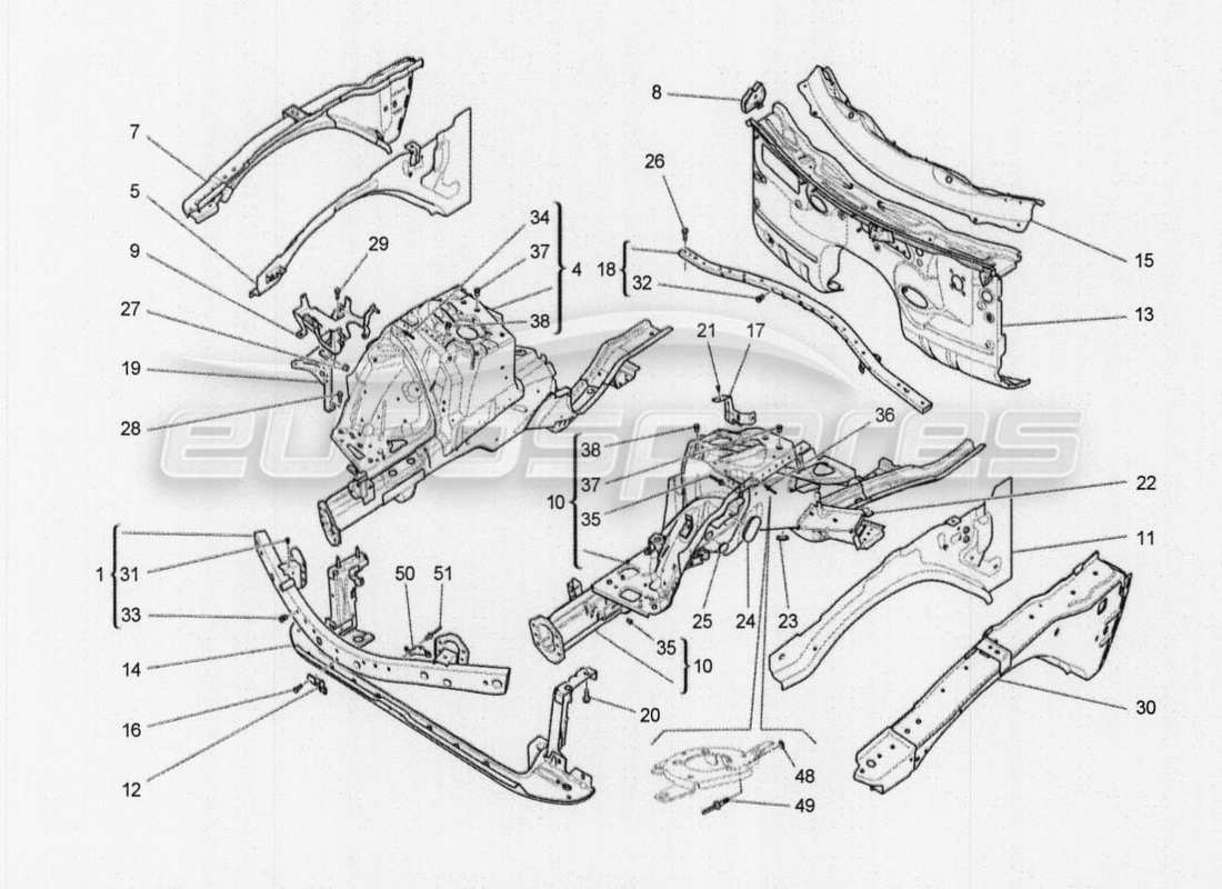 maserati qtp. v8 3.8 530bhp auto 2015 schema delle parti paraurti anteriore