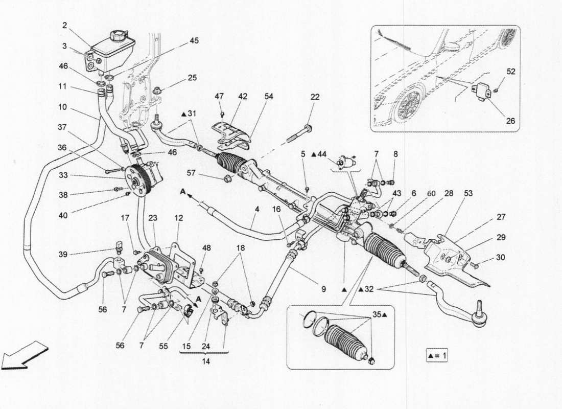 maserati qtp. v6 3.0 bt 410bhp 2015 schema delle parti della scatola dello sterzo
