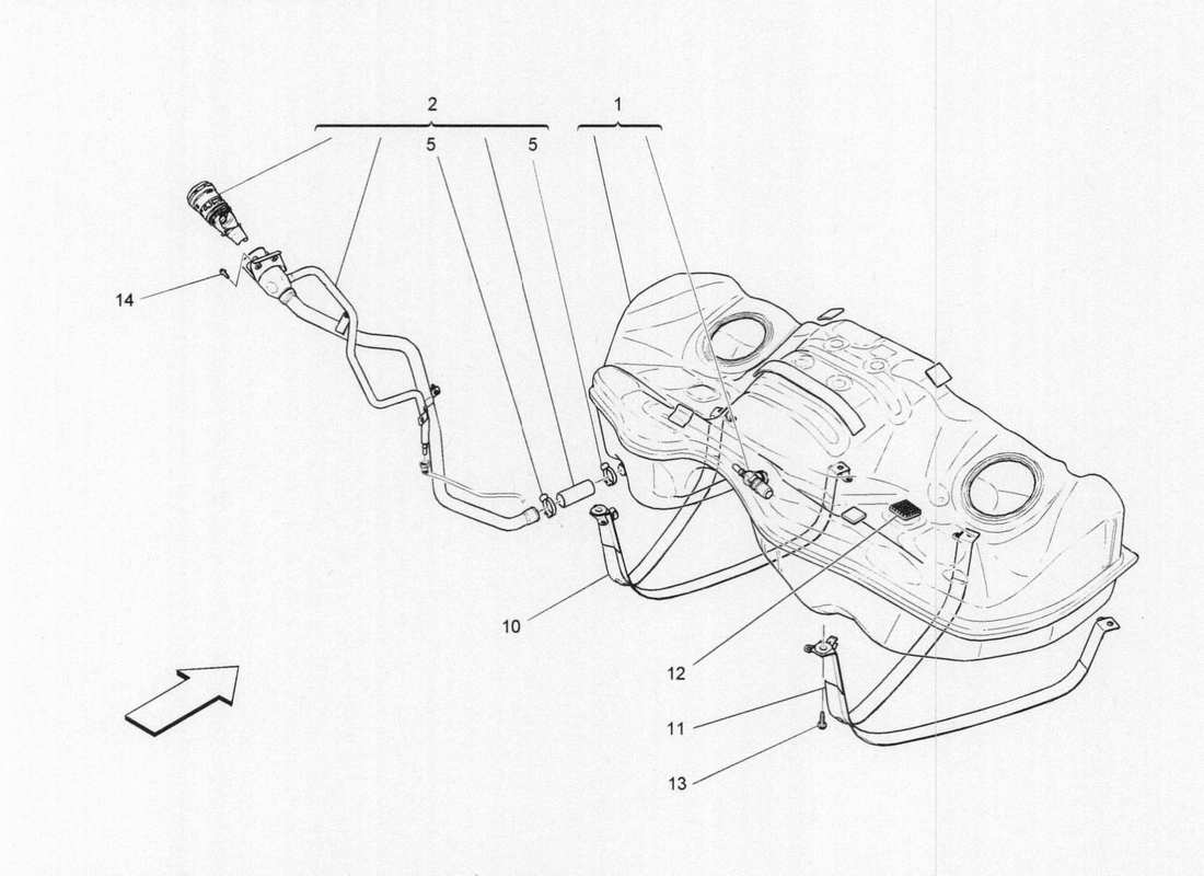 maserati qtp. v6 3.0 bt 410bhp 2015 diagramma delle parti del serbatoio del carburante