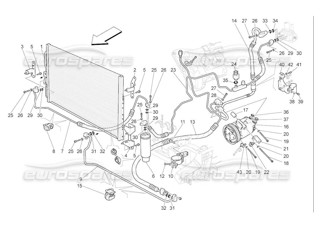 maserati qtp. (2006) 4.2 f1 unità a c: diagramma delle parti dei dispositivi del vano motore