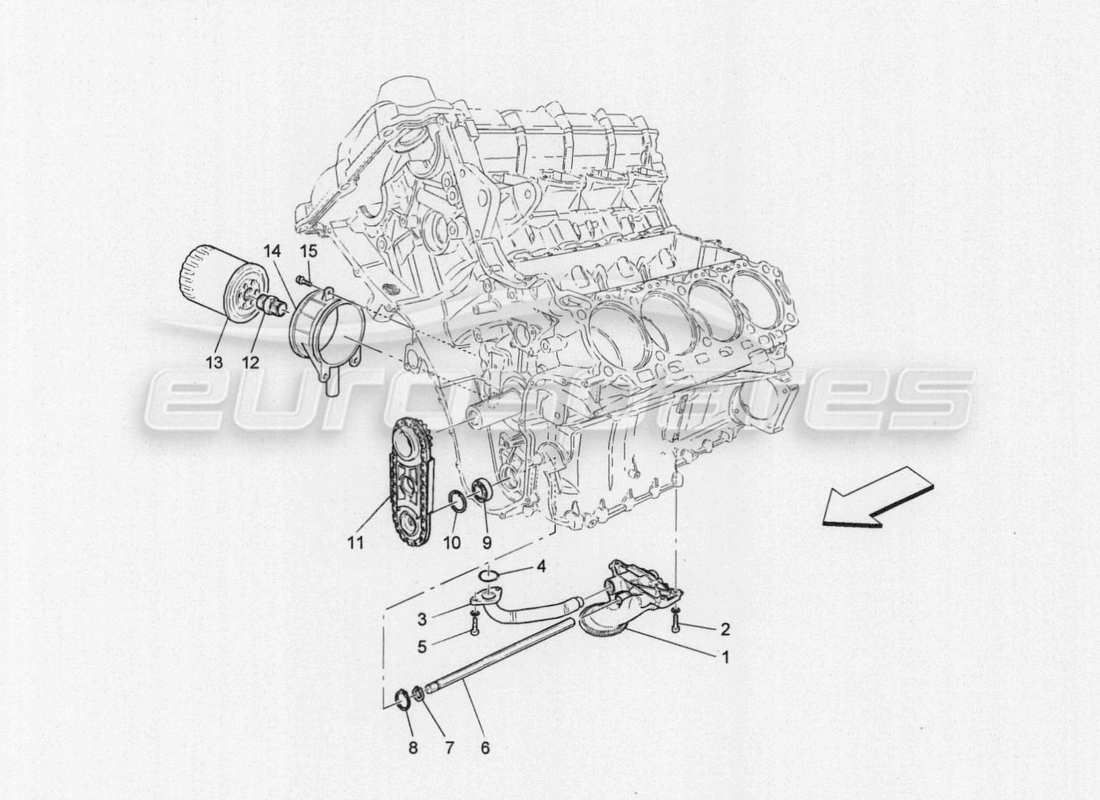 maserati granturismo special edition sistema di lubrificazione: diagramma delle parti di pompa e filtro