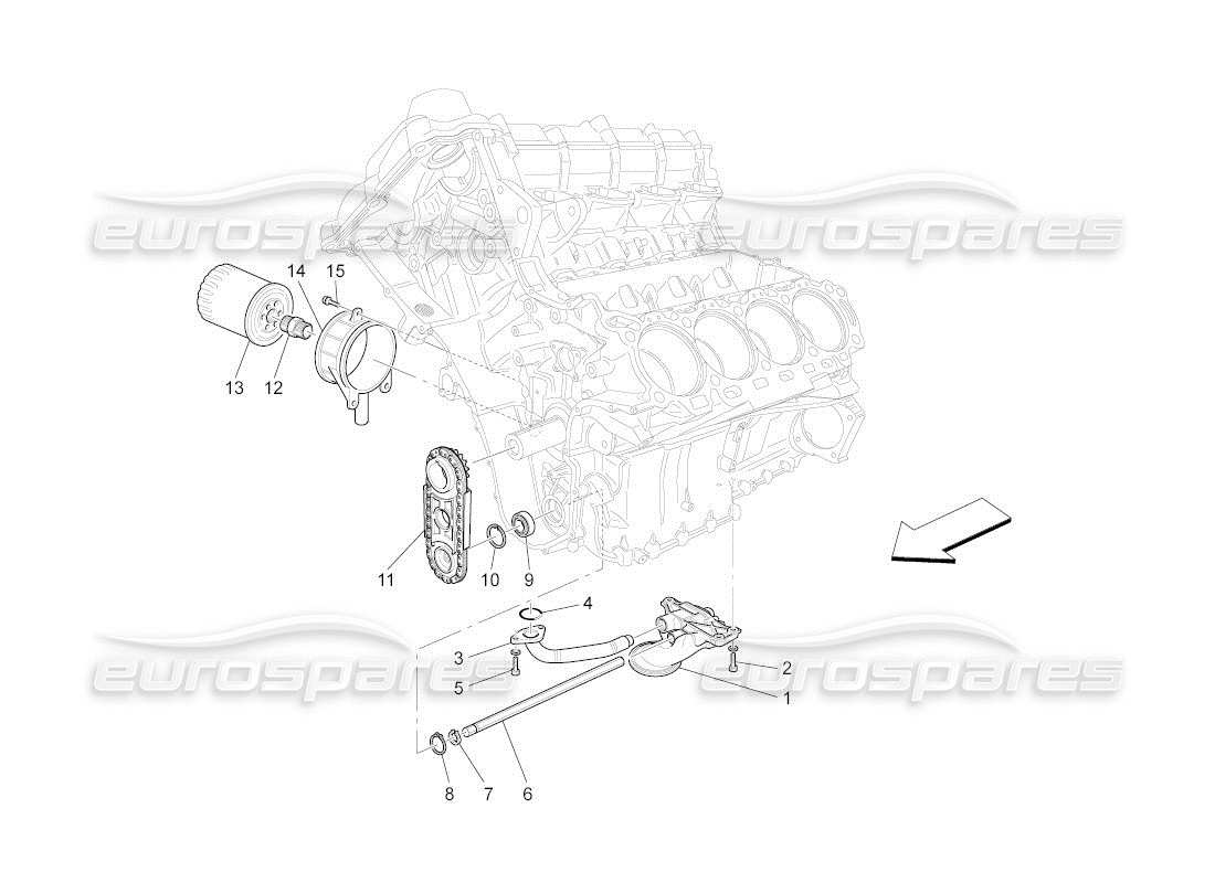 maserati qtp. (2011) 4.2 auto sistema di lubrificazione: diagramma delle parti di pompa e filtro