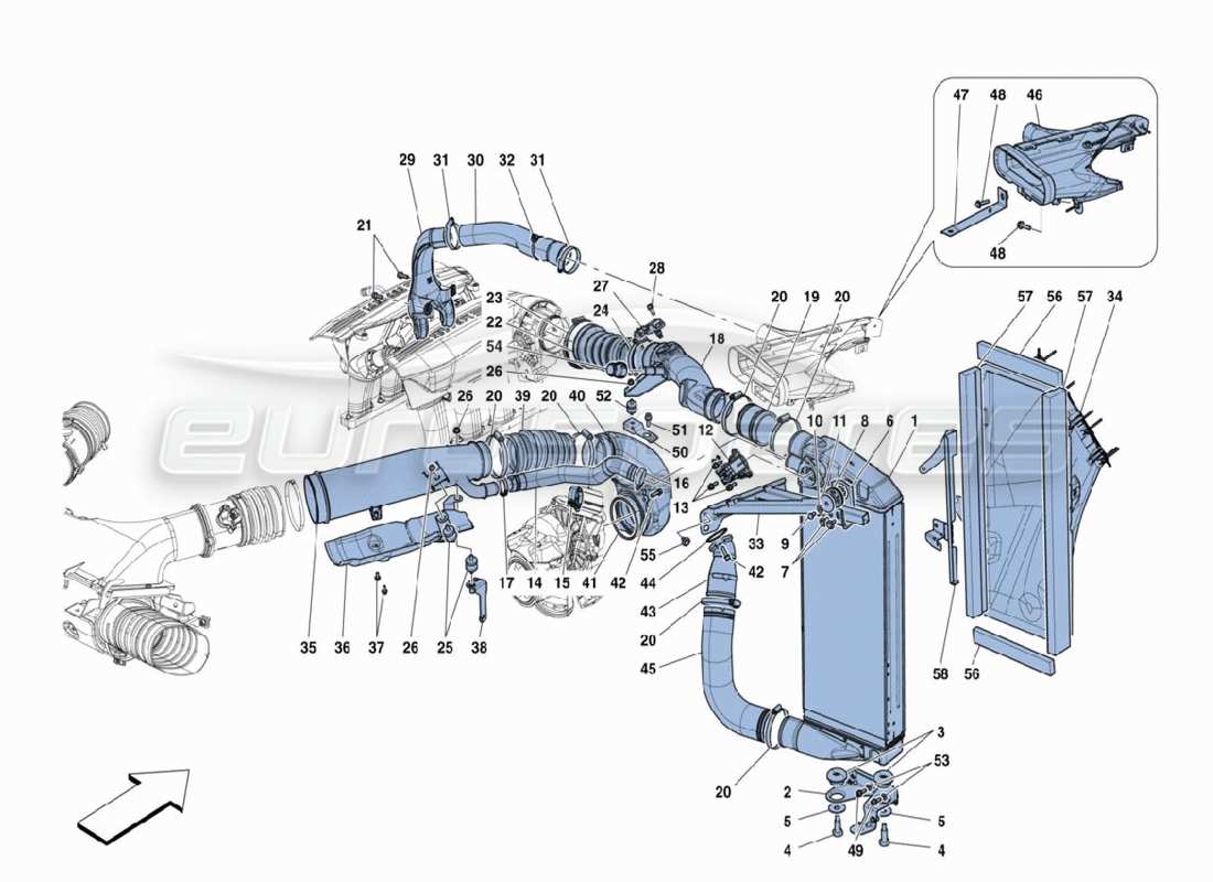 ferrari 488 challenge diagramma delle parti dell'intercooler