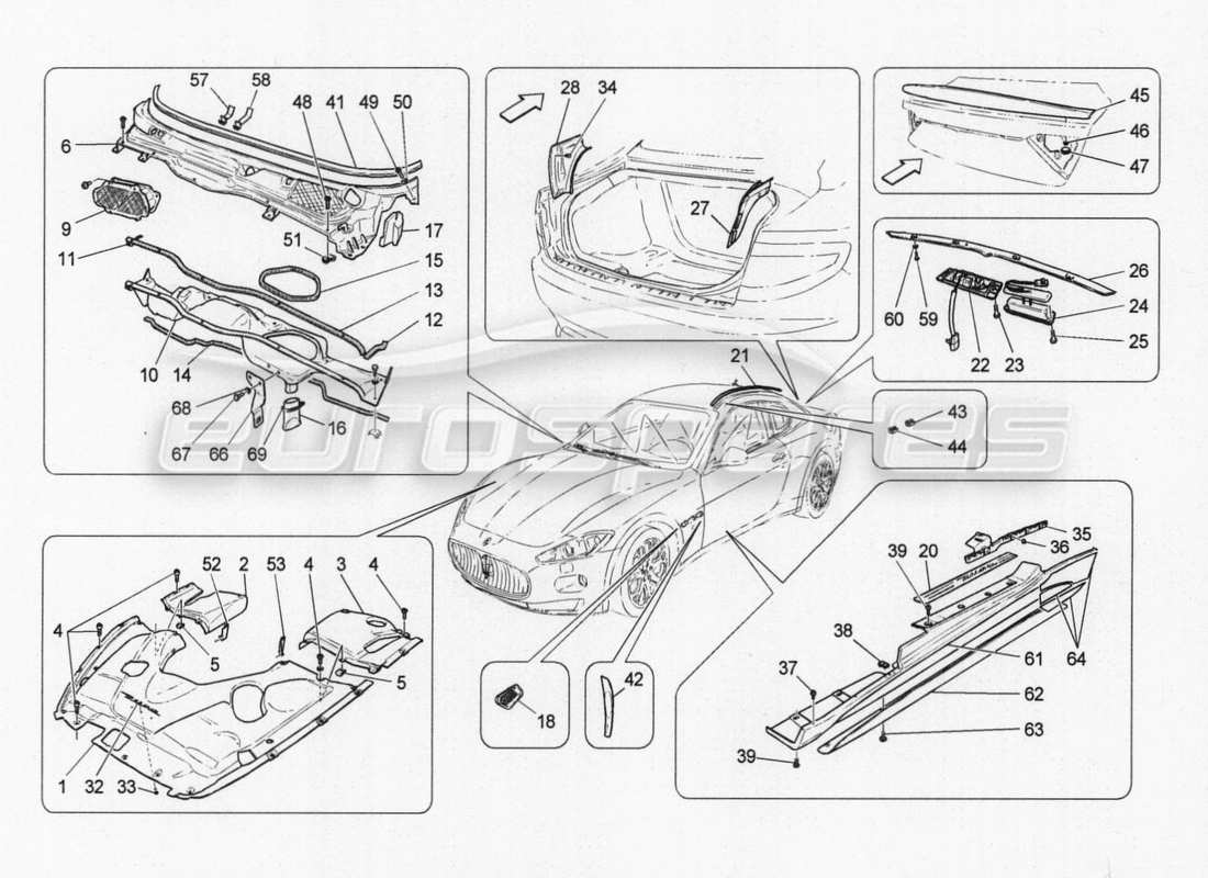 maserati granturismo special edition schema delle parti di scudi, finiture e pannelli di copertura