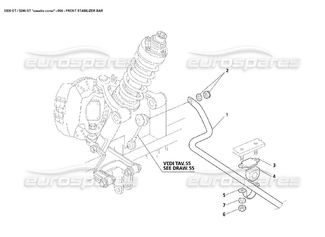 maserati 3200 gt/gta/assetto corsa schema delle parti della barra antirollio anteriore
