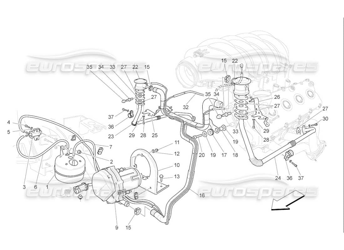 maserati qtp. (2009) 4.7 auto diagramma delle parti del sistema d'aria aggiuntivo