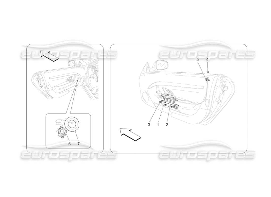 maserati grancabrio (2010) 4.7 diagramma delle parti dei dispositivi per porte