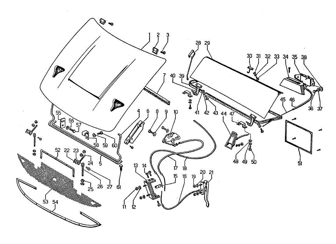 lamborghini jarama cofano motore e baule diagramma delle parti
