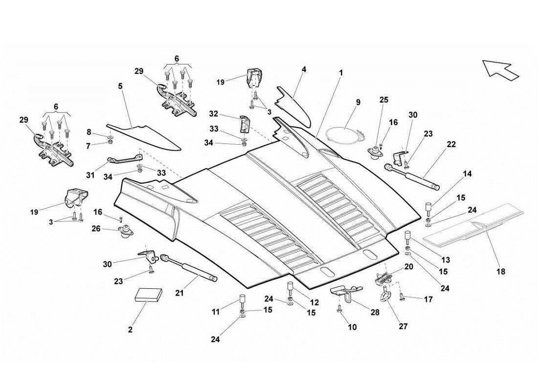 lamborghini gallardo lp560-4s update schema delle parti del cofano posteriore