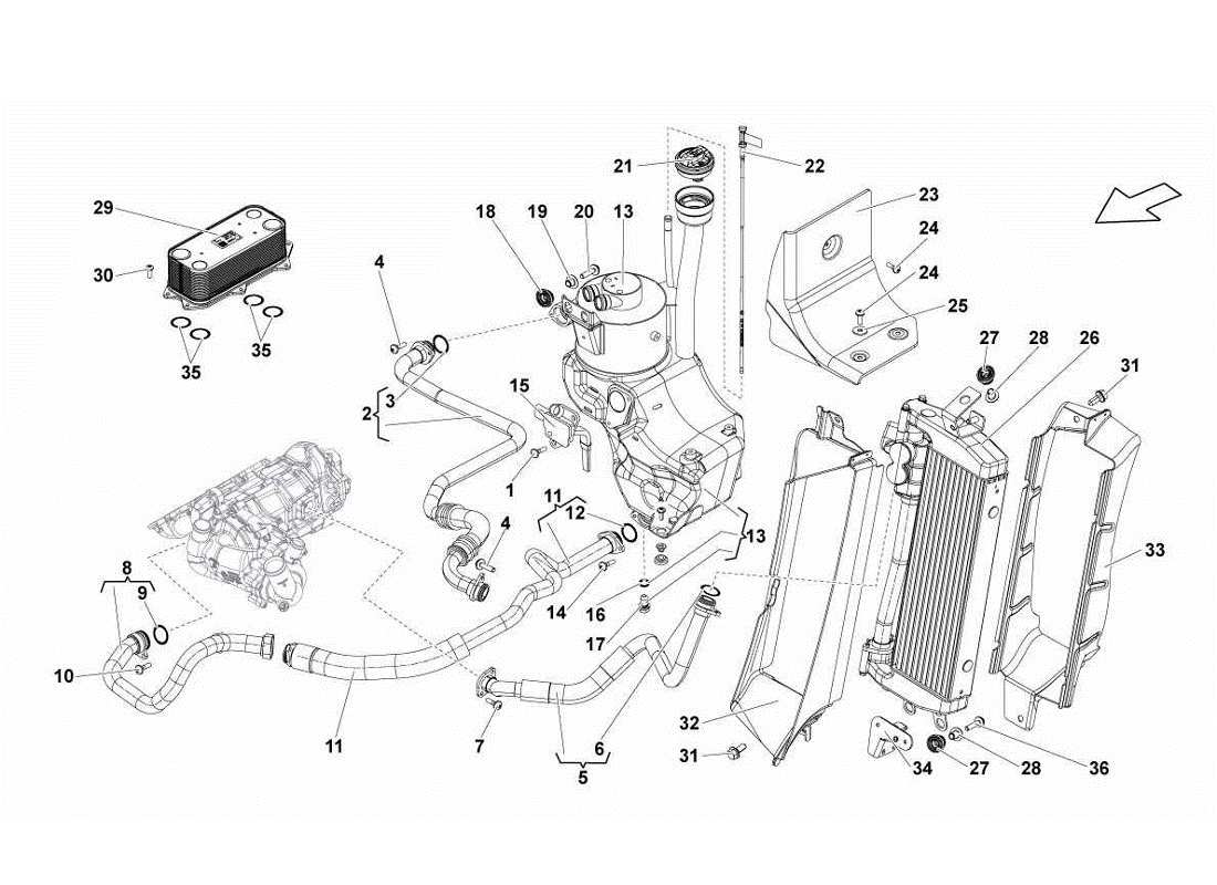 lamborghini gallardo lp560-4s update diagramma delle parti del radiatore del sistema di olio