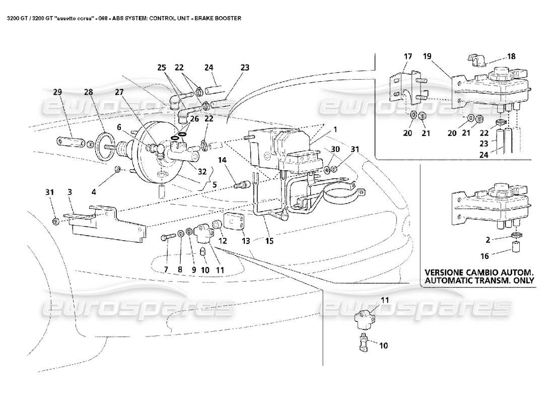 maserati 3200 gt/gta/assetto corsa abs: diagramma delle parti ecu e servo